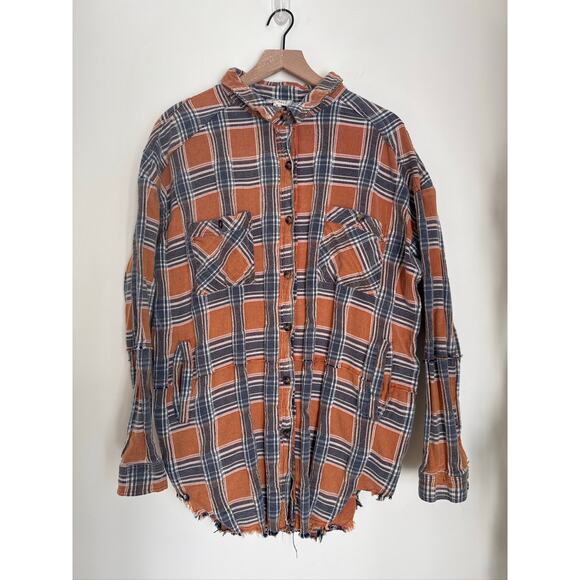 Oli & Hali Plaid Cotton Button-Up Shirt Jacket MT1683 - Orange/Blue M - Picture 1 of 10